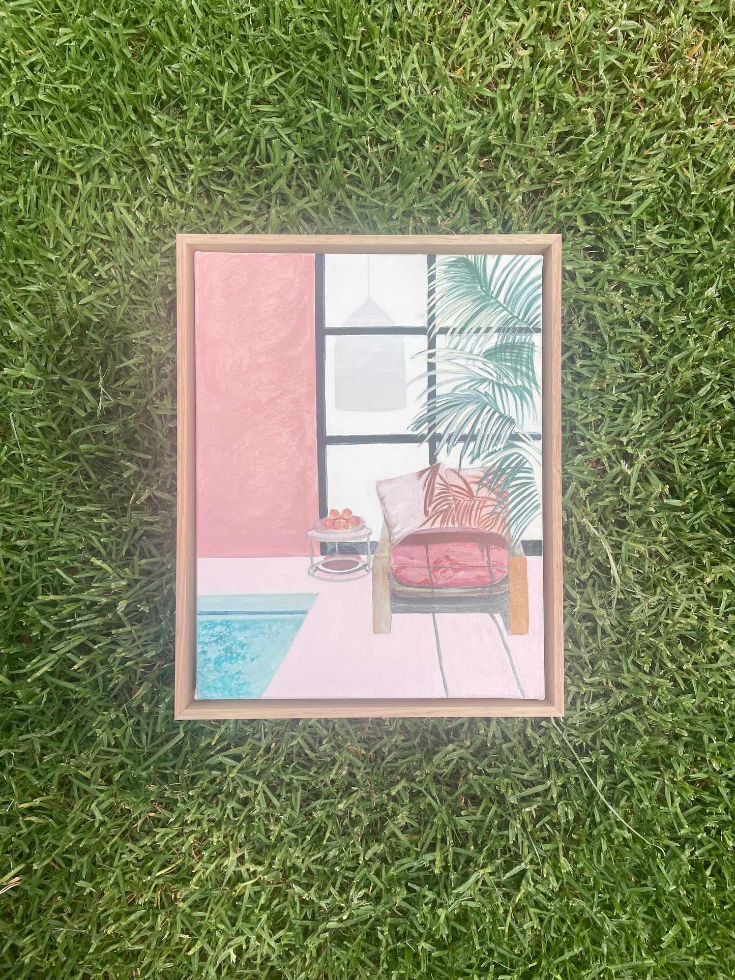 Working From Home, acrylic on canvas, raw timber frame, 38cm(h)x28cm(w)